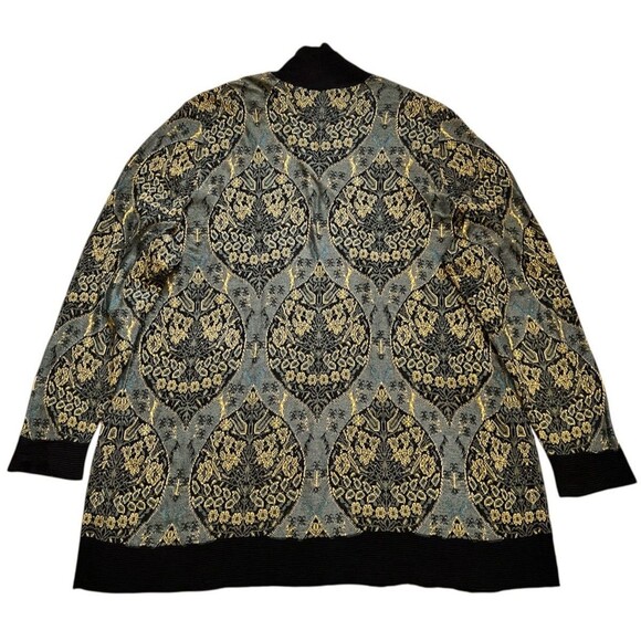 Peruvian Connection Printmaker Jacquard Knit Cardigan Pima Cotton Gold/Black XL - Picture 3 of 6